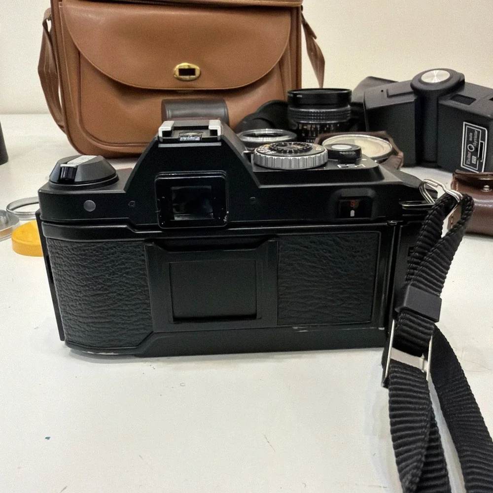 Lot of Vintage Camera / Accessories Konica, Vivitar, Spiratone, Miida, Lenses